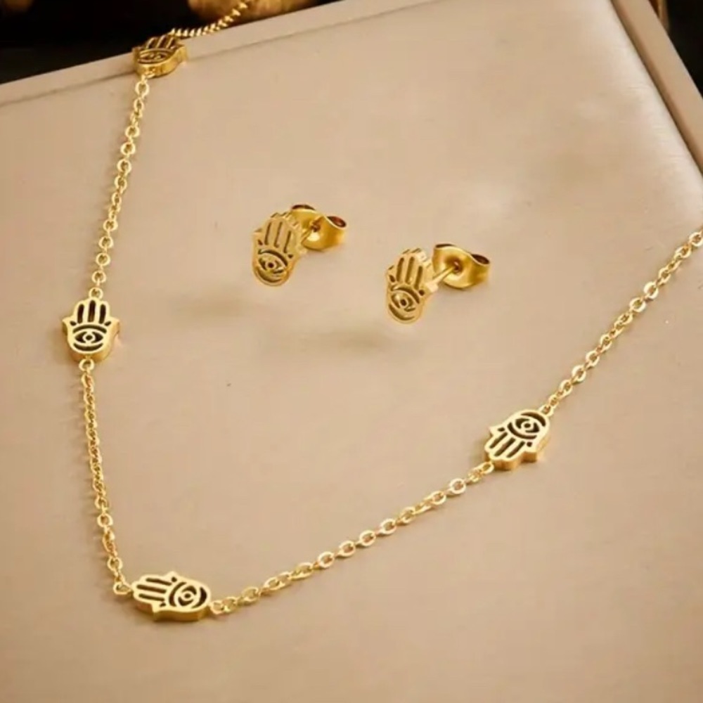 Hamsa Hand Necklace and Earring Set